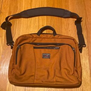 Tom Bihn Cadet Brief case Orange w/Black Checked Interior. GUC w/some stains